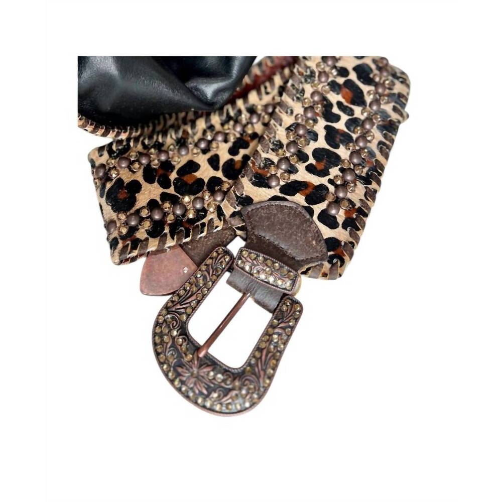 NEW KURTMEN women's leopard hair on hide belt in animal print